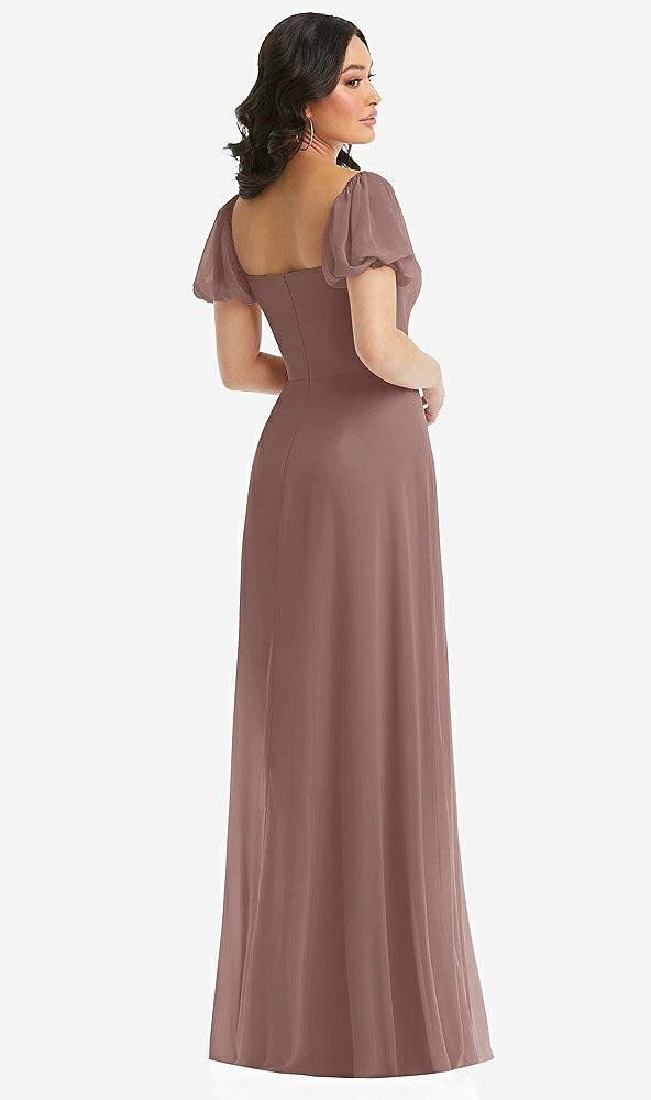 Back View - Sienna Puff Sleeve Chiffon Maxi Dress with Front Slit