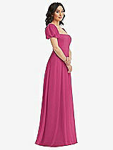 Side View Thumbnail - Tea Rose Puff Sleeve Chiffon Maxi Dress with Front Slit