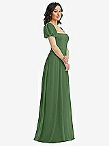Side View Thumbnail - Vineyard Green Puff Sleeve Chiffon Maxi Dress with Front Slit