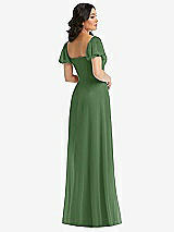 Rear View Thumbnail - Vineyard Green Puff Sleeve Chiffon Maxi Dress with Front Slit
