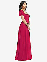 Side View Thumbnail - Vivid Pink Puff Sleeve Chiffon Maxi Dress with Front Slit