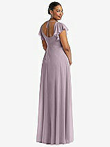 Rear View Thumbnail - Lilac Dusk Flutter Sleeve Scoop Open-Back Chiffon Maxi Dress