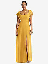 Alt View 1 Thumbnail - NYC Yellow Flutter Sleeve Scoop Open-Back Chiffon Maxi Dress