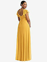 Rear View Thumbnail - NYC Yellow Flutter Sleeve Scoop Open-Back Chiffon Maxi Dress