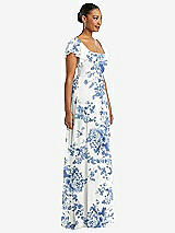 Side View Thumbnail - Cottage Rose Dusk Blue Flutter Sleeve Scoop Open-Back Chiffon Maxi Dress