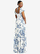 Rear View Thumbnail - Cottage Rose Dusk Blue Flutter Sleeve Scoop Open-Back Chiffon Maxi Dress