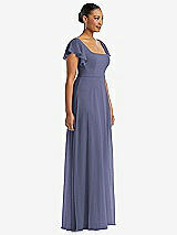 Side View Thumbnail - French Blue Flutter Sleeve Scoop Open-Back Chiffon Maxi Dress