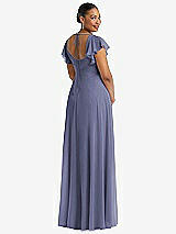 Rear View Thumbnail - French Blue Flutter Sleeve Scoop Open-Back Chiffon Maxi Dress