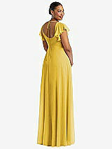 Rear View Thumbnail - Marigold Flutter Sleeve Scoop Open-Back Chiffon Maxi Dress