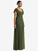 Side View Thumbnail - Olive Green Flutter Sleeve Scoop Open-Back Chiffon Maxi Dress
