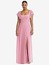 Alt View 1 Thumbnail - Peony Pink Flutter Sleeve Scoop Open-Back Chiffon Maxi Dress