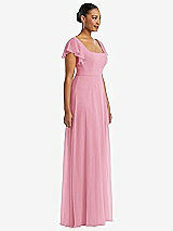 Side View Thumbnail - Peony Pink Flutter Sleeve Scoop Open-Back Chiffon Maxi Dress