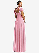 Rear View Thumbnail - Peony Pink Flutter Sleeve Scoop Open-Back Chiffon Maxi Dress