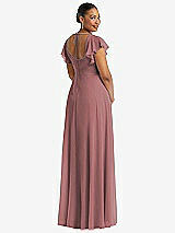 Rear View Thumbnail - Rosewood Flutter Sleeve Scoop Open-Back Chiffon Maxi Dress