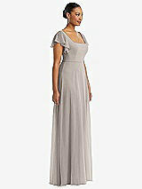 Side View Thumbnail - Taupe Flutter Sleeve Scoop Open-Back Chiffon Maxi Dress