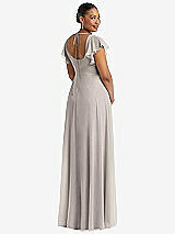 Rear View Thumbnail - Taupe Flutter Sleeve Scoop Open-Back Chiffon Maxi Dress