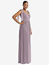 Side View Thumbnail - Lilac Dusk Plunge Neckline Bow Shoulder Empire Waist Chiffon Maxi Dress