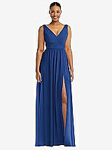 Alt View 2 Thumbnail - Classic Blue Plunge Neckline Bow Shoulder Empire Waist Chiffon Maxi Dress