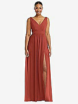 Alt View 2 Thumbnail - Amber Sunset Plunge Neckline Bow Shoulder Empire Waist Chiffon Maxi Dress