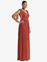 Side View Thumbnail - Amber Sunset Plunge Neckline Bow Shoulder Empire Waist Chiffon Maxi Dress