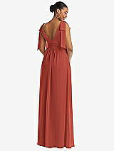 Rear View Thumbnail - Amber Sunset Plunge Neckline Bow Shoulder Empire Waist Chiffon Maxi Dress