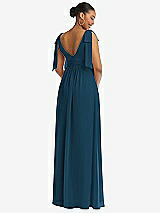 Rear View Thumbnail - Atlantic Blue Plunge Neckline Bow Shoulder Empire Waist Chiffon Maxi Dress