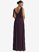 Rear View Thumbnail - Aubergine Plunge Neckline Bow Shoulder Empire Waist Chiffon Maxi Dress