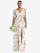 Alt View 1 Thumbnail - Blush Garden Plunge Neckline Bow Shoulder Empire Waist Chiffon Maxi Dress