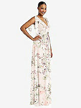 Side View Thumbnail - Blush Garden Plunge Neckline Bow Shoulder Empire Waist Chiffon Maxi Dress