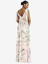 Rear View Thumbnail - Blush Garden Plunge Neckline Bow Shoulder Empire Waist Chiffon Maxi Dress