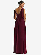 Rear View Thumbnail - Cabernet Plunge Neckline Bow Shoulder Empire Waist Chiffon Maxi Dress