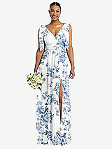 Alt View 1 Thumbnail - Cottage Rose Dusk Blue Plunge Neckline Bow Shoulder Empire Waist Chiffon Maxi Dress