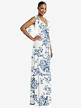 Side View Thumbnail - Cottage Rose Dusk Blue Plunge Neckline Bow Shoulder Empire Waist Chiffon Maxi Dress