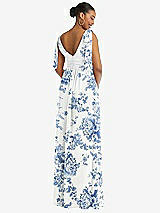 Rear View Thumbnail - Cottage Rose Dusk Blue Plunge Neckline Bow Shoulder Empire Waist Chiffon Maxi Dress