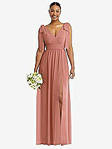Alt View 1 Thumbnail - Desert Rose Plunge Neckline Bow Shoulder Empire Waist Chiffon Maxi Dress