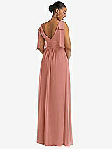 Rear View Thumbnail - Desert Rose Plunge Neckline Bow Shoulder Empire Waist Chiffon Maxi Dress
