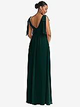 Rear View Thumbnail - Evergreen Plunge Neckline Bow Shoulder Empire Waist Chiffon Maxi Dress