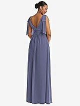 Rear View Thumbnail - French Blue Plunge Neckline Bow Shoulder Empire Waist Chiffon Maxi Dress