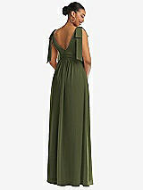 Rear View Thumbnail - Olive Green Plunge Neckline Bow Shoulder Empire Waist Chiffon Maxi Dress