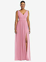 Alt View 2 Thumbnail - Peony Pink Plunge Neckline Bow Shoulder Empire Waist Chiffon Maxi Dress