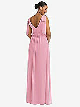 Rear View Thumbnail - Peony Pink Plunge Neckline Bow Shoulder Empire Waist Chiffon Maxi Dress