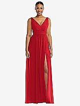 Alt View 2 Thumbnail - Parisian Red Plunge Neckline Bow Shoulder Empire Waist Chiffon Maxi Dress