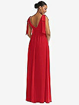 Rear View Thumbnail - Parisian Red Plunge Neckline Bow Shoulder Empire Waist Chiffon Maxi Dress