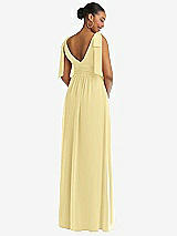 Rear View Thumbnail - Pale Yellow Plunge Neckline Bow Shoulder Empire Waist Chiffon Maxi Dress