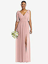 Alt View 1 Thumbnail - Rose - PANTONE Rose Quartz Plunge Neckline Bow Shoulder Empire Waist Chiffon Maxi Dress