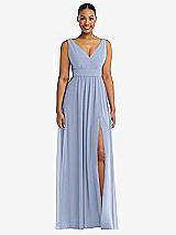 Alt View 2 Thumbnail - Sky Blue Plunge Neckline Bow Shoulder Empire Waist Chiffon Maxi Dress