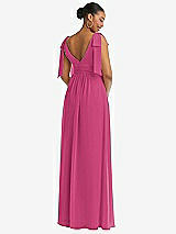 Rear View Thumbnail - Tea Rose Plunge Neckline Bow Shoulder Empire Waist Chiffon Maxi Dress