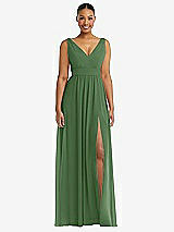 Alt View 2 Thumbnail - Vineyard Green Plunge Neckline Bow Shoulder Empire Waist Chiffon Maxi Dress