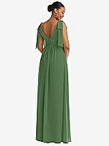 Rear View Thumbnail - Vineyard Green Plunge Neckline Bow Shoulder Empire Waist Chiffon Maxi Dress