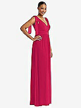 Side View Thumbnail - Vivid Pink Plunge Neckline Bow Shoulder Empire Waist Chiffon Maxi Dress